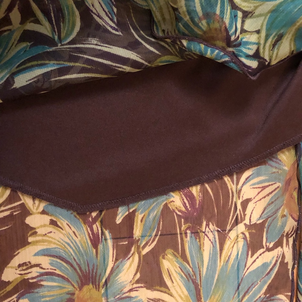 Meghan Matthews Daisy Floral Asymmetrical Sleeveless Green Brown Midi Dress 8 - Picture 7 of 10